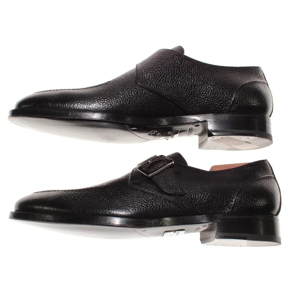 Di Bianco NWD Single Monk Strap Dress Shoes Size 9 US in Black Pebbled Leather